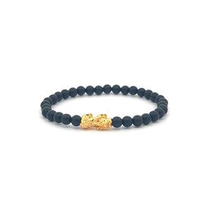 18K Gold Pixiu Piyao Bracelet Mini Gemstones Matte Onyx 4mm Elastic Bracelet